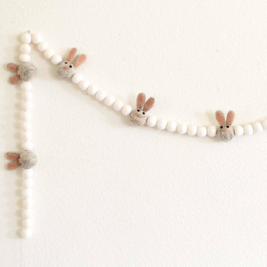Easter Felt Ball Garland - Tan Easter Bunnies