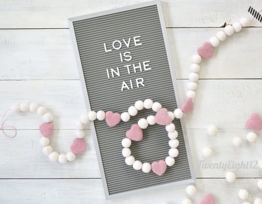 Valentines Felt Garland -Valentines Day Felt Ball Garland, Felt Ball Garland, Holiday Garland, Felt Ball Garland, Red Heart Garland, Banner