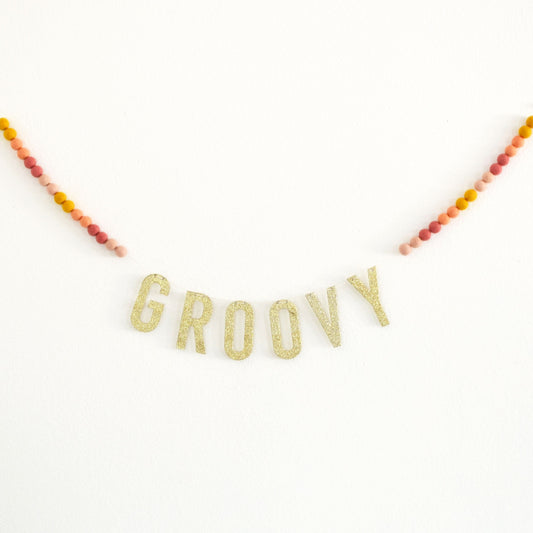 Gold Glitter Letter Banner - Groovy