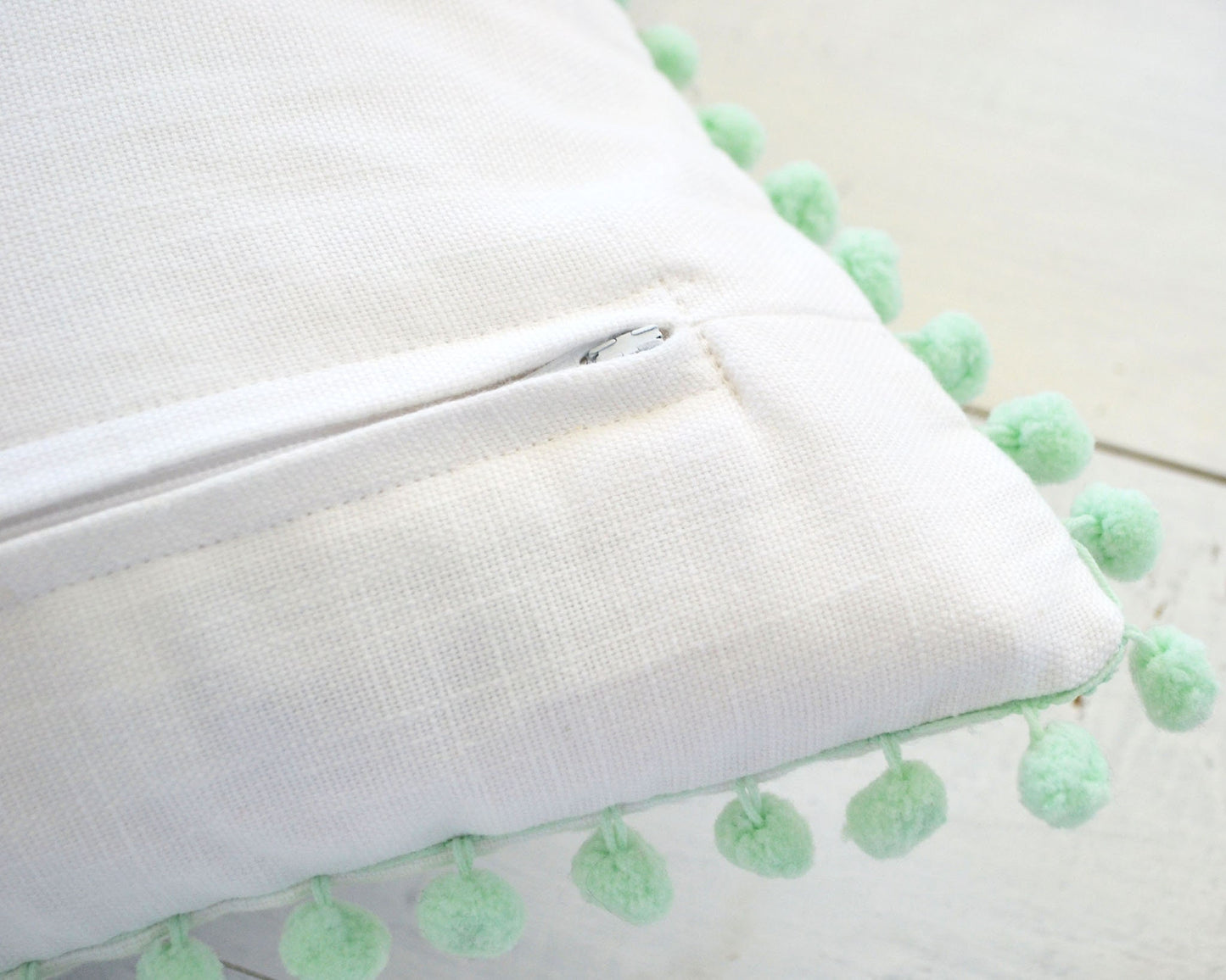 Mint Pom Pom Pillow Cover -  20" x 20" - Nursery Pillow, Mint Pillow Cover, Girls Pillow, Girls Room Decor, Pom Pom Pillow, Throw Pillow