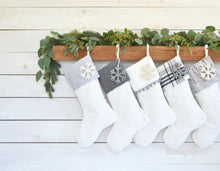 Personalized Christmas Stocking - Luxury Velvet Stocking with Gray & White Stripe