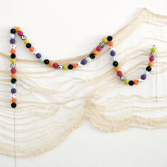 Halloween Felt Ball Garland - Black, White & Orange
