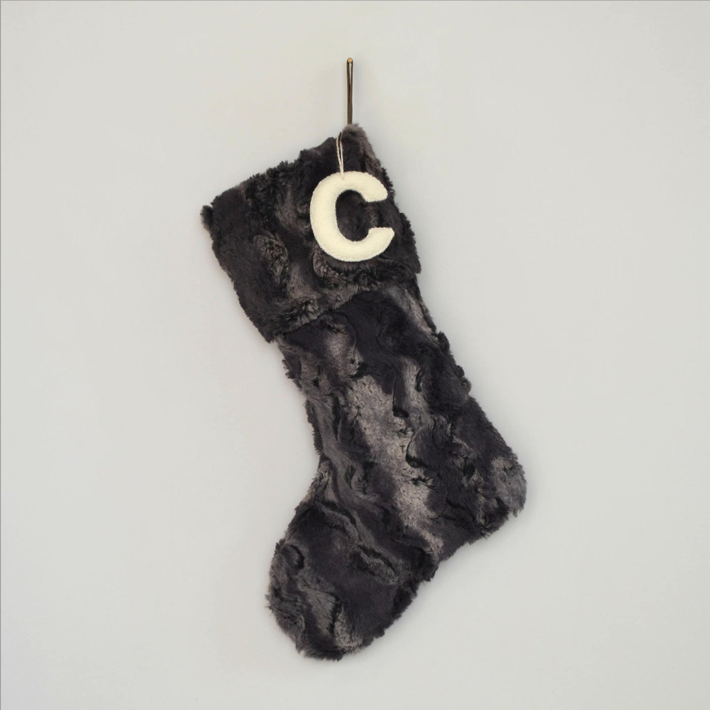 Faux Fur Christmas Stocking Personalized with Wool Letter