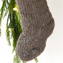 Hand Knit Chunky Wool Christmas Stocking with Wool Tassel & Felt Tree | Knitted Brown Chunky Christmas Stocking (Name Tag NOT included)