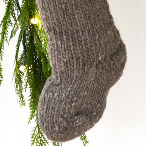 Hand Knit Chunky Wool Christmas Stocking with Wool Tassel & Felt Tree | Knitted Brown Chunky Christmas Stocking (Name Tag NOT included)