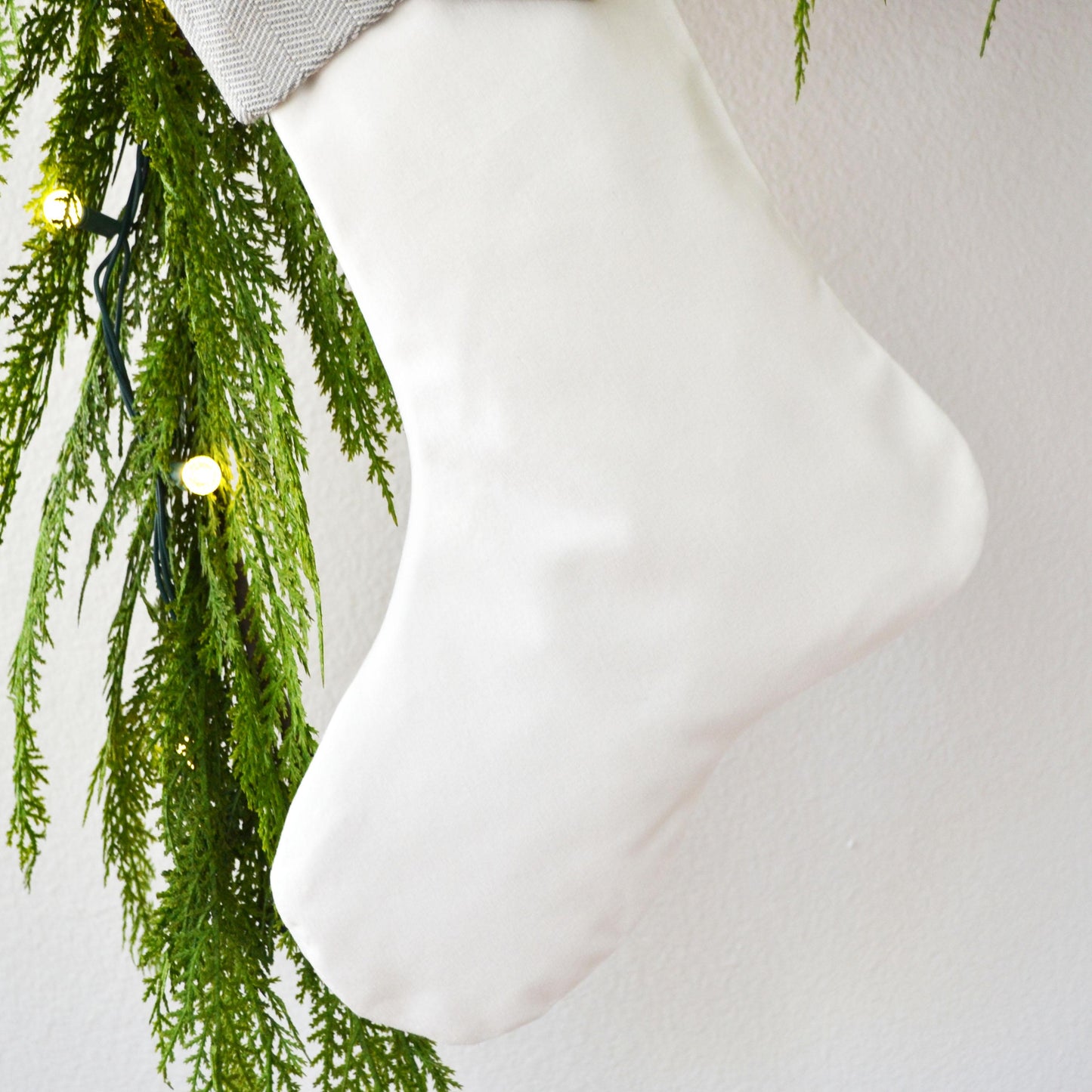 Personalized Christmas Stocking | Light Gray & White Herringbone Velvet Stocking | Family Stockings | Holiday Decor | Velvet Stocking