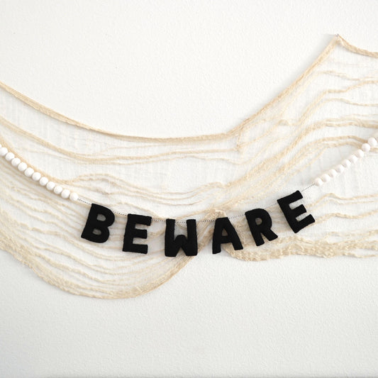 Halloween Felt Ball Garland- BEWARE Black
