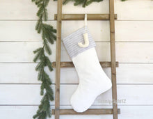 Personalized Christmas Stocking - Luxury Velvet Stocking with Gray & White Stripe