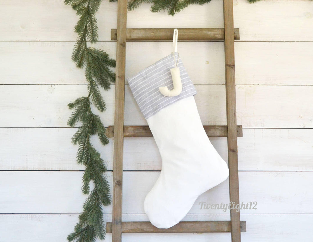 Personalized Christmas Stocking - Luxury Velvet Stocking with Gray & White Stripe