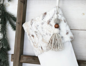 Christmas Stocking- Faux Fur Christmas Stocking, Personalized Christmas Stocking, Masculine Stocking, Dog Stocking, Neutral Fur Pet Stocking
