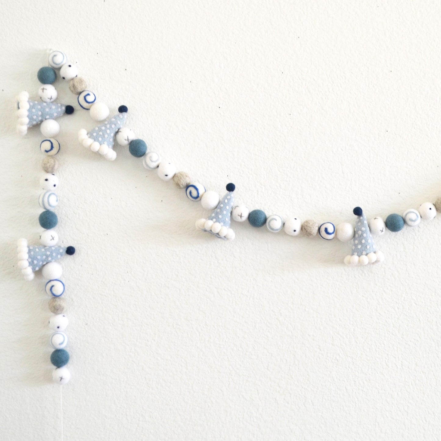 Blue Birthday Party Hat Felt Ball Garland