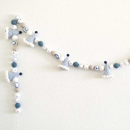 Blue Birthday Party Hat Felt Ball Garland
