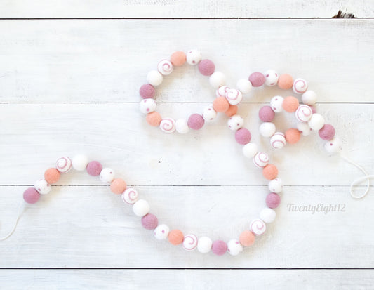 Felt Ball Garland - Pink, Peach and White
