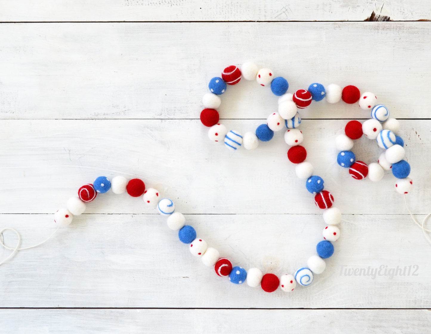 4th of July Felt Ball Garland - Red, White & Blue