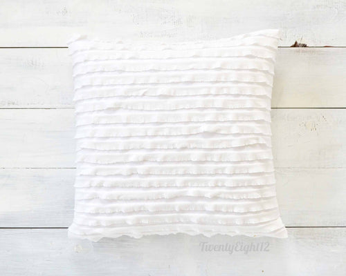 White Ruffle Pillow Cover - Farmhouse Pillow, White Pillow Cover, Nursery Pillow, Girls Room Decor, Boho Pillow, Ruffle Pillow