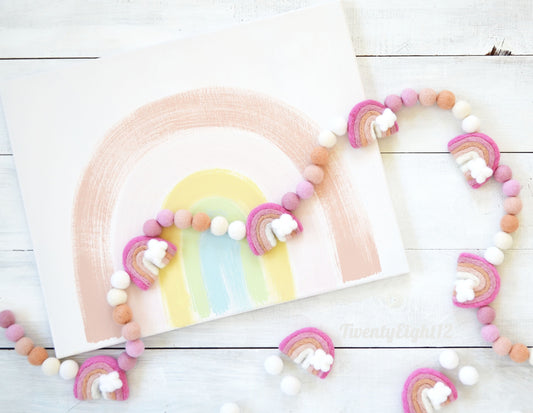 Felt Ball Garland with Pink Rainbows