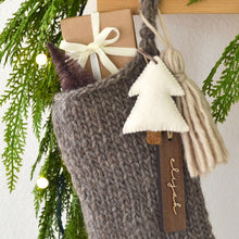Hand Knit Chunky Wool Christmas Stocking with Wool Tassel & Felt Tree | Knitted Brown Chunky Christmas Stocking (Name Tag NOT included)