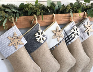 Plaid Burlap Stocking | Cozy Flannel and Burlap Christmas Stocking |  Stockings for Family | Woodland Christmas Decor | Boys Stocking