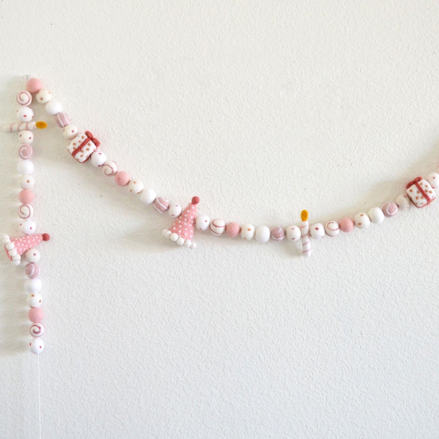 Pink Party Hat Felt Ball Garland