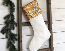 Personalized Christmas Stocking - Velvet and Gold Sequin Holiday Stocking