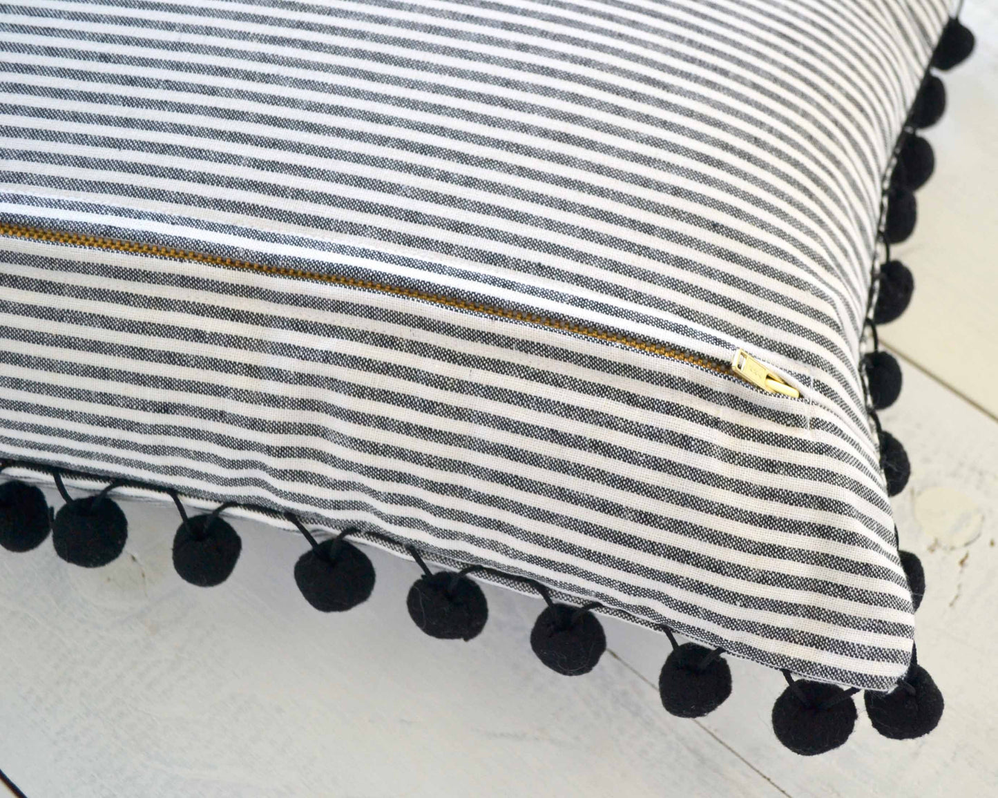 Pom Pom Pillow Cover - 12" x 20"- Striped Pom Pom Pillow Cover, Decorative Pillow,  Striped Throw Pillow, Pillow with Stripes