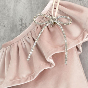 Blush Velvet Christmas Stocking with Ruffle Cuff -  Luxury Vintage InspiredHoliday Decor