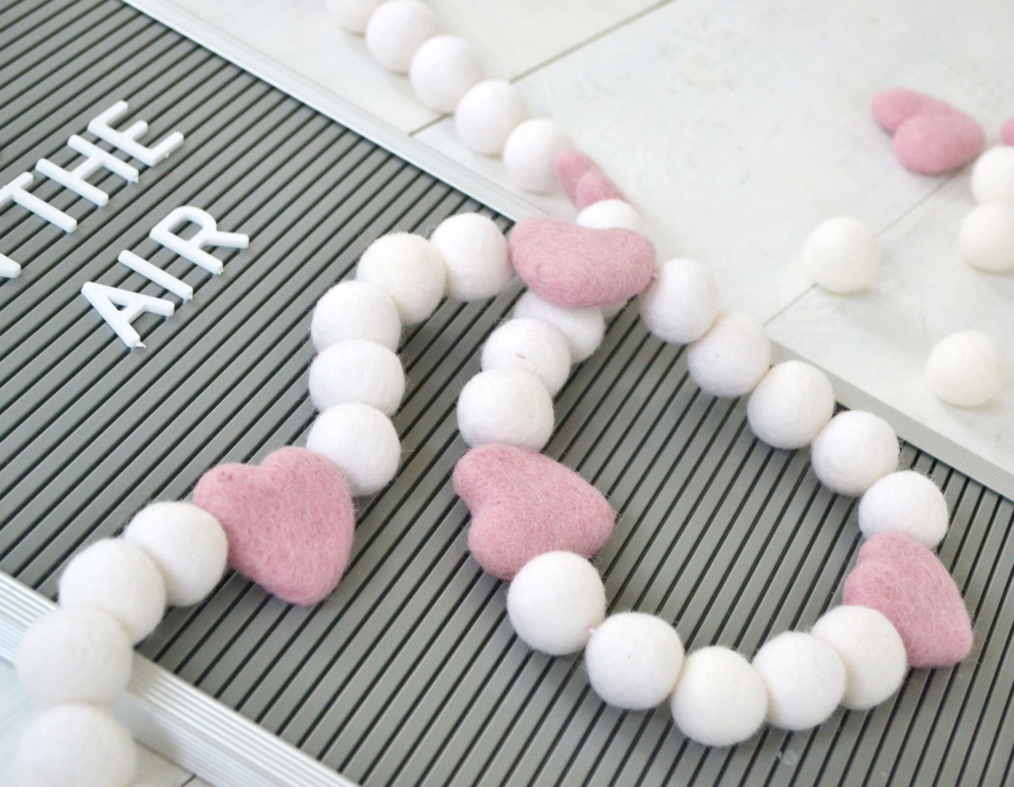 Valentines Felt Garland -Valentines Day Felt Ball Garland, Felt Ball Garland, Holiday Garland, Felt Ball Garland, Red Heart Garland, Banner