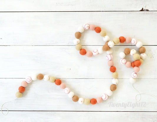 Fall Felt Ball Garland - Peach, Terracota, white and tan