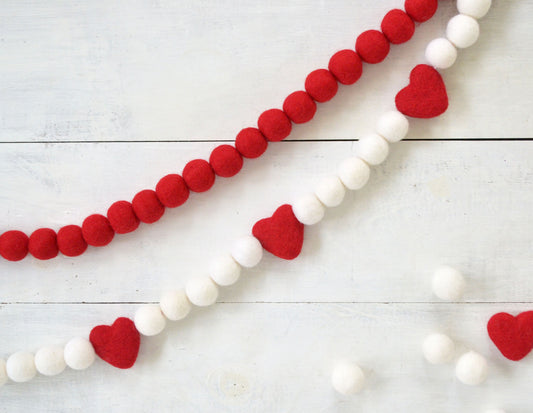 Valentines Felt Garland -Valentines Day Felt Ball Garland, Felt Ball Garland, Holiday Garland, Felt Ball Garland, Red Heart Garland, Banner