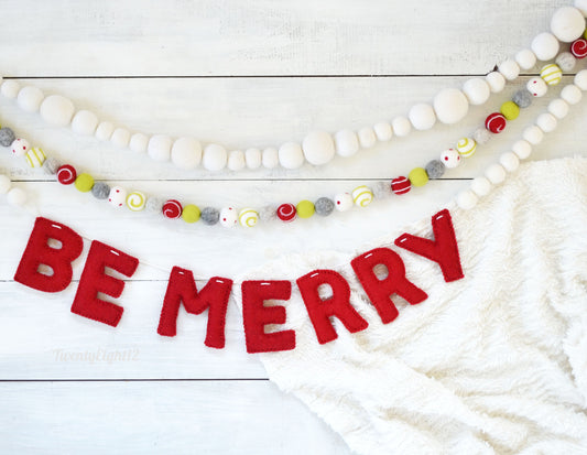 Christmas Felt Ball Garland - Choice or Christmas Felt Balls or BE MERRY