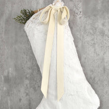 Snow White Faux Fur Christmas Stocking with Bow | Cozy Faux Fur Holiday Mantel Decor |  Neutral Winter White Christmas Stocking