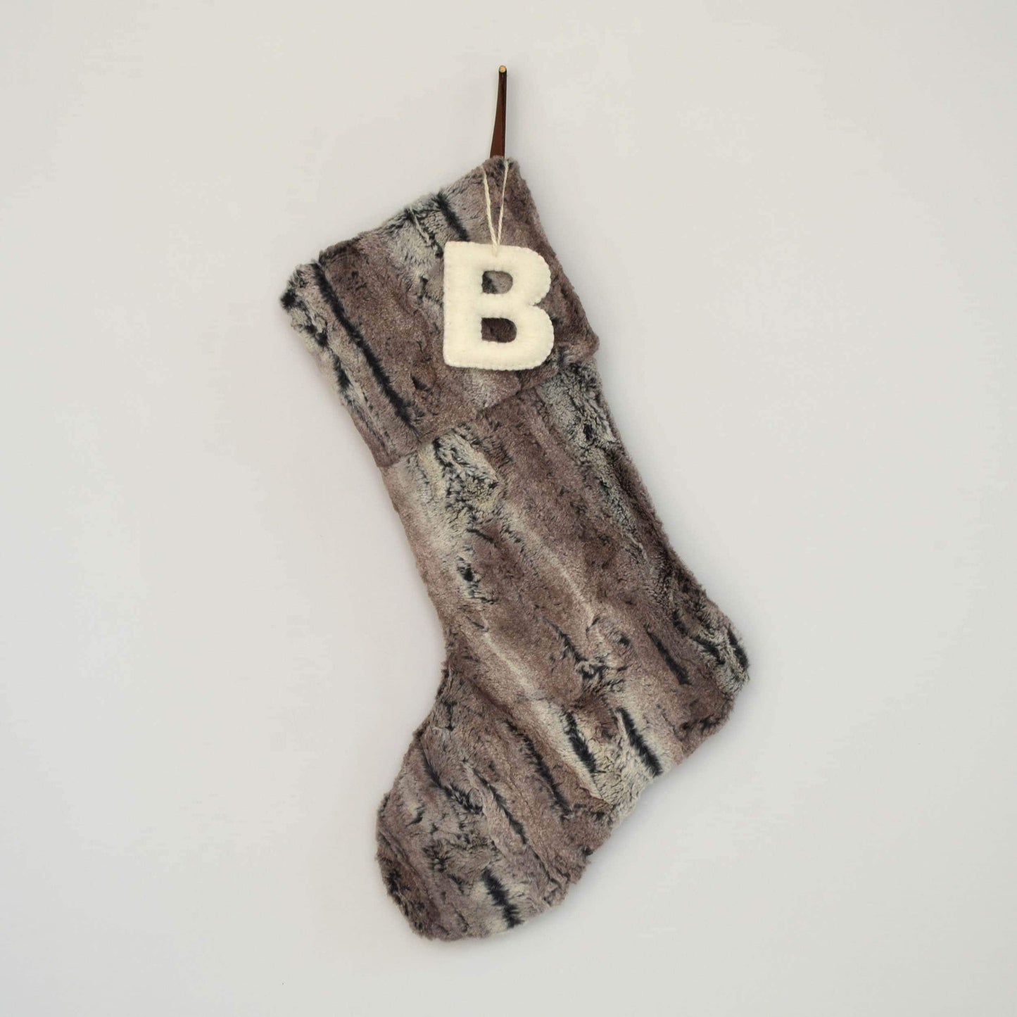 Faux Fur Christmas Stocking Personalized with Wool Letter