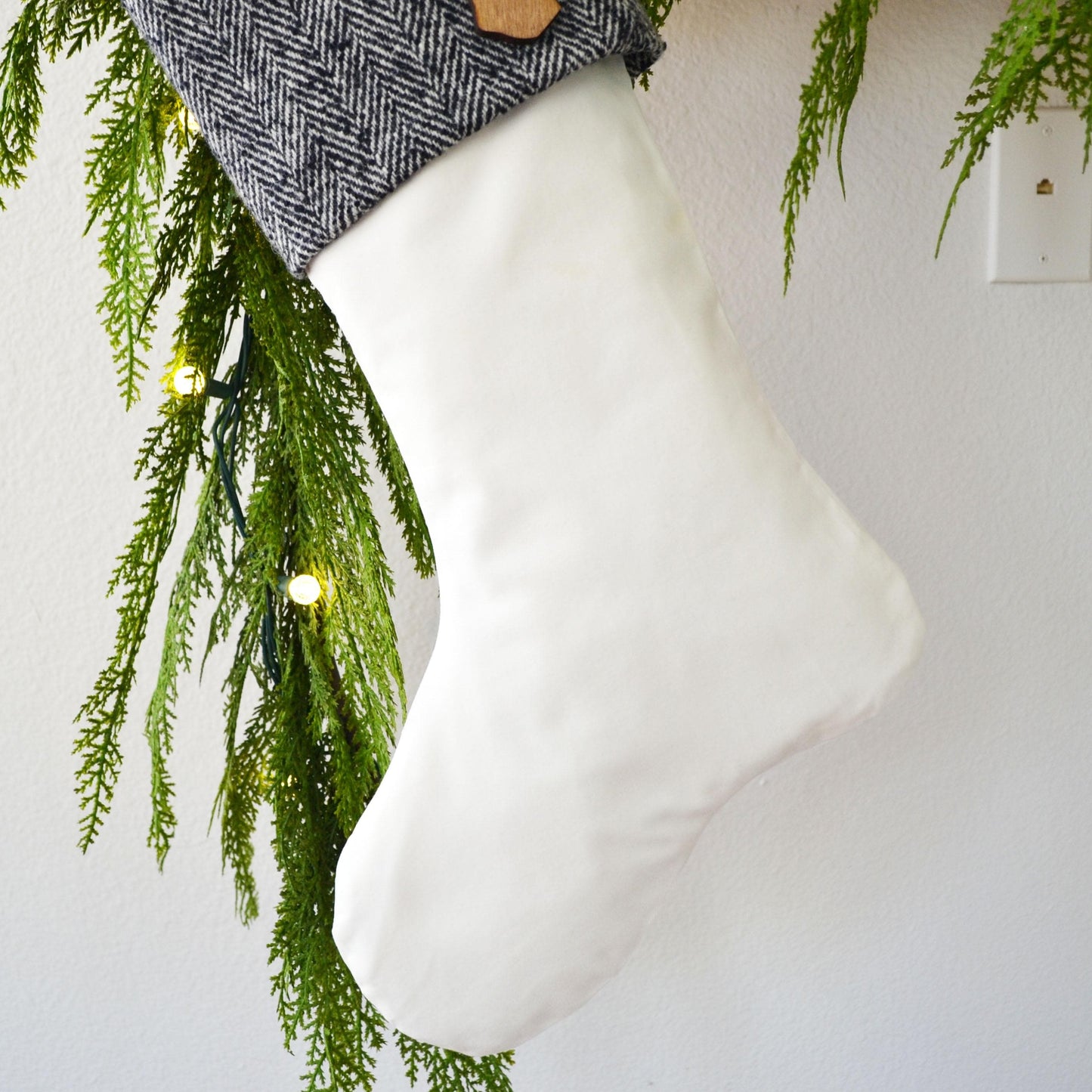 Personalized Christmas Stocking | Black and White Herringbone Velvet Stocking |  Rustic Holiday Decor | Masculine Stocking | Boys Stockings