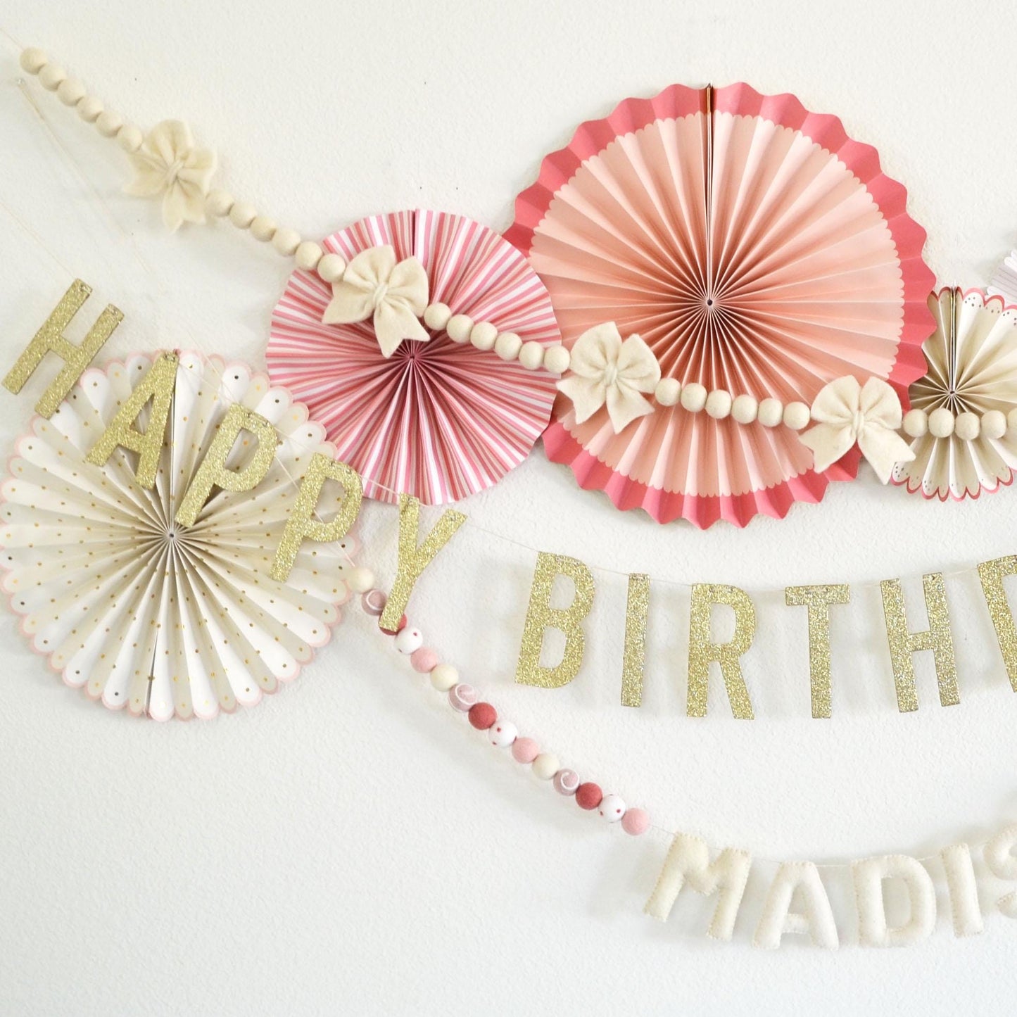 Felt Garland | Felt Bow Garland | Boho Decor | Reusable Happy Birthday Banner |  Birthday Party Decor | Name Garland | Personalized Banner