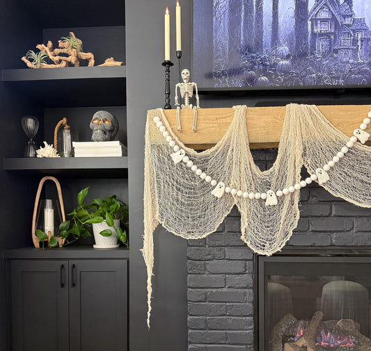Halloween Felt Ball Garland - White Ghost
