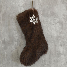 Chocolate Brown Faux Fur Christmas Stocking | Cozy Faux Fur Holiday Cabin Christmas Stocking | Neutral Moody Christmas Decor | Rustic Decor