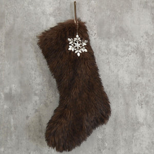 Chocolate Brown Faux Fur Christmas Stocking | Cozy Faux Fur Holiday Cabin Christmas Stocking | Neutral Moody Christmas Decor | Rustic Decor