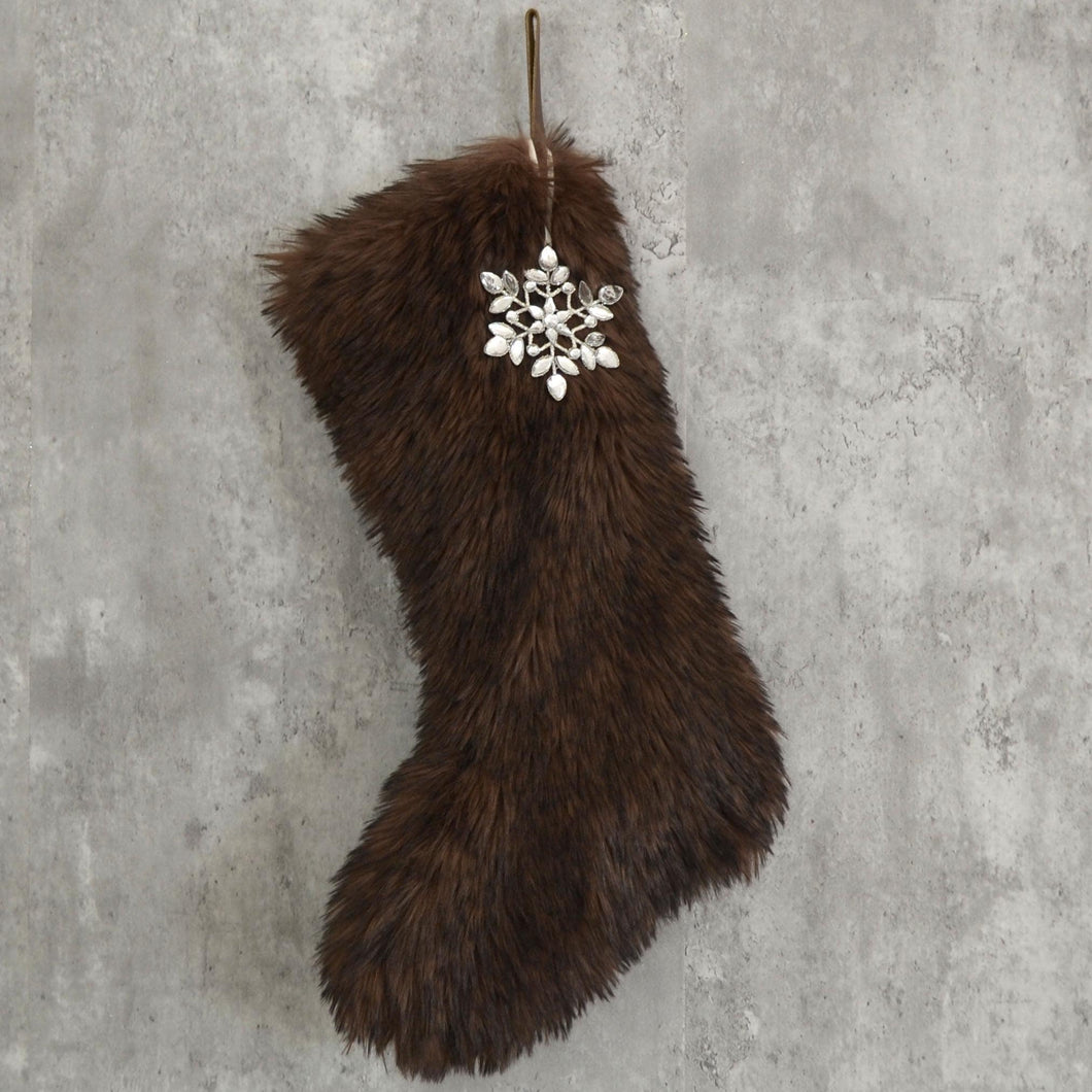 Chocolate Brown Faux Fur Christmas Stocking | Cozy Faux Fur Holiday Cabin Christmas Stocking | Neutral Moody Christmas Decor | Rustic Decor