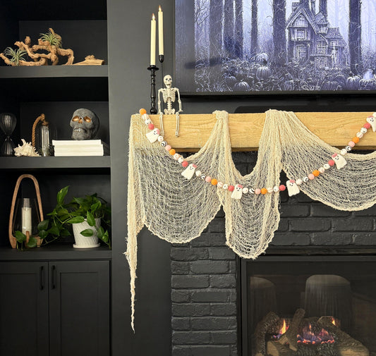 Halloween Felt Ball Garland - White Ghosts