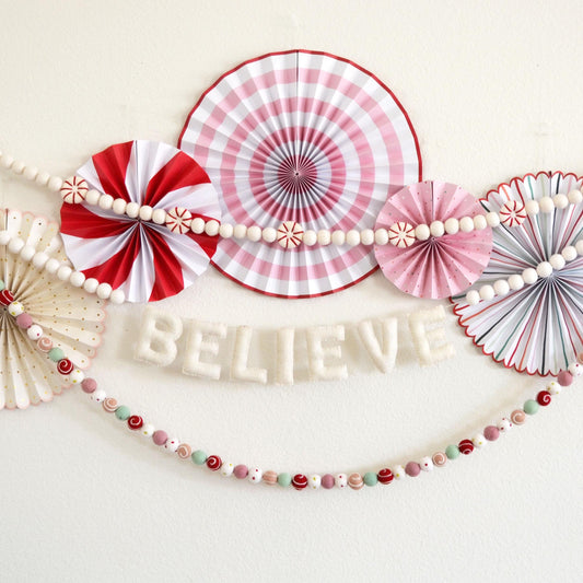 Chistmas Felt Garland - Peppermint Garland, Holiday Felt Garland, Holiday Decor, Christmas Decor, BELIEVE Banner, BELIEVE Felt Garland