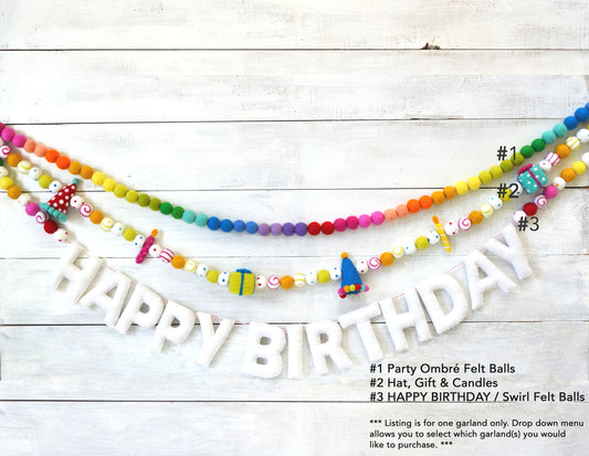 Felt Ball Garland - Birthday Garland, HAPPY BIRTHDAY garland, Party Garland, Birthday Decor, Party Decor, Happy Birthday Banner