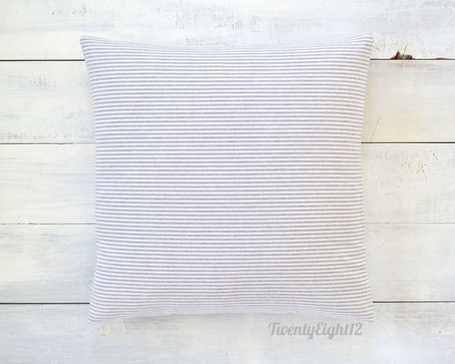 Gray and White Pinstripe Pillow Cover for Modern, Minimalist, Boho or Farmhouse Home Decor, Pom Pom Pillow, Striped Pom Pom Pillow