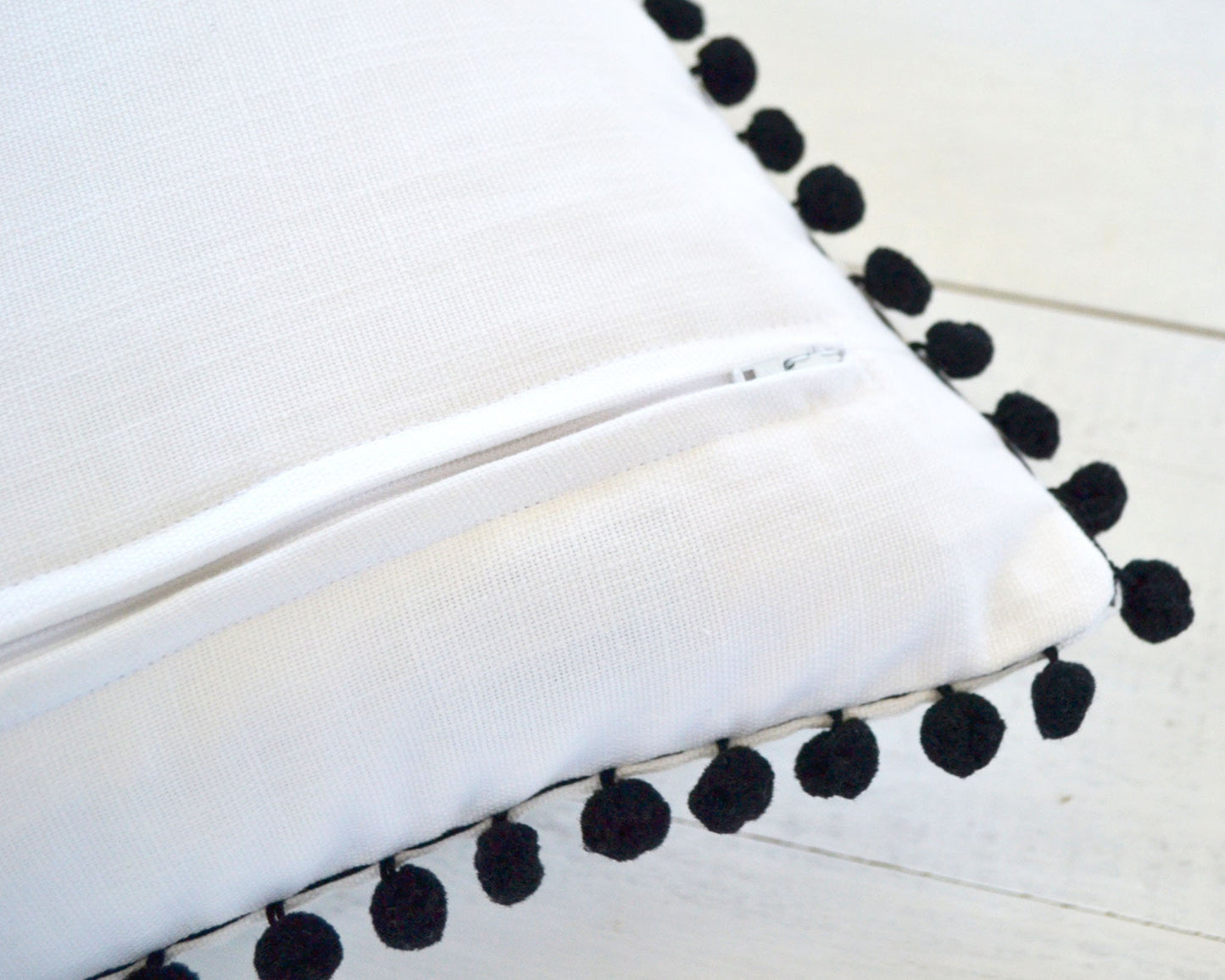 Black Pom Pom Pillow Cover - 20" x 20" - Black Throw Pillow, Kids Room Decor, Boys Pillow, Modern Pillow, Boho Pillow, Decorative Pom Pillow