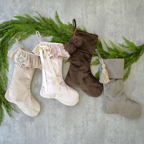 Velvet Christmas Stockings | Christmas Stockings | Plush Velvet Stockings | Luxe Velvet Christmas Decor | Chic Stocking with Bow and Ruffle