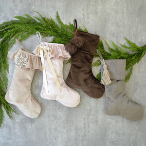 Velvet Christmas Stockings | Christmas Stockings | Plush Velvet Stockings | Luxe Velvet Christmas Decor | Chic Stocking with Bow and Ruffle