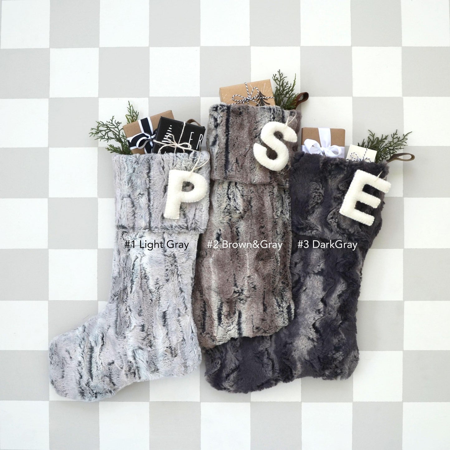 Faux Fur Christmas Stocking Personalized with Wool Letter