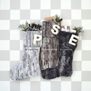 Fur Christmas Stocking - Faux Fur Stockings, Boho Stockings, Fur Stocking, Gray Stocking, Farmhouse Personalized Christmas Stockings