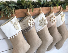 Christmas Stocking - White Pom Pom Christmas Stocking, Boho Christmas Stocking, Burlap Stocking, Baby Stocking, Bohemian Stocking, Stockings
