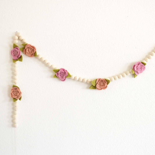 Felt Ball Garland - Pink Flowers