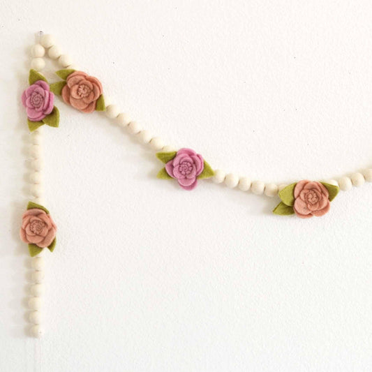 Felt Ball Garland - Pink Flowers